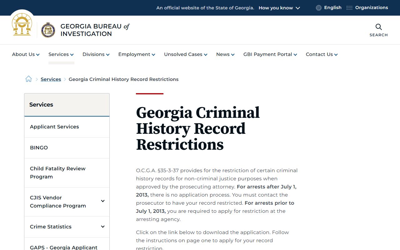Stephens County criminal court records GBI record restriction guidance