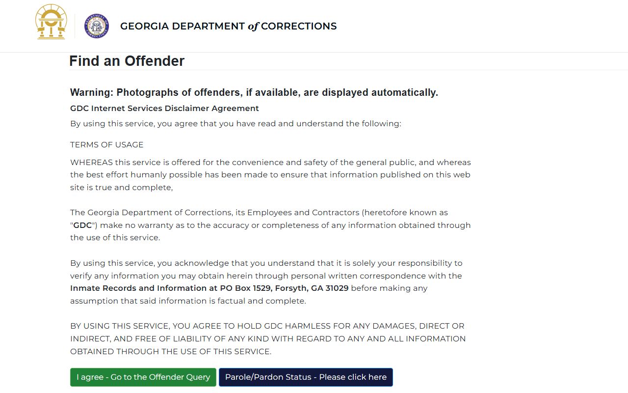 Georgia Department of Corrections offender query form