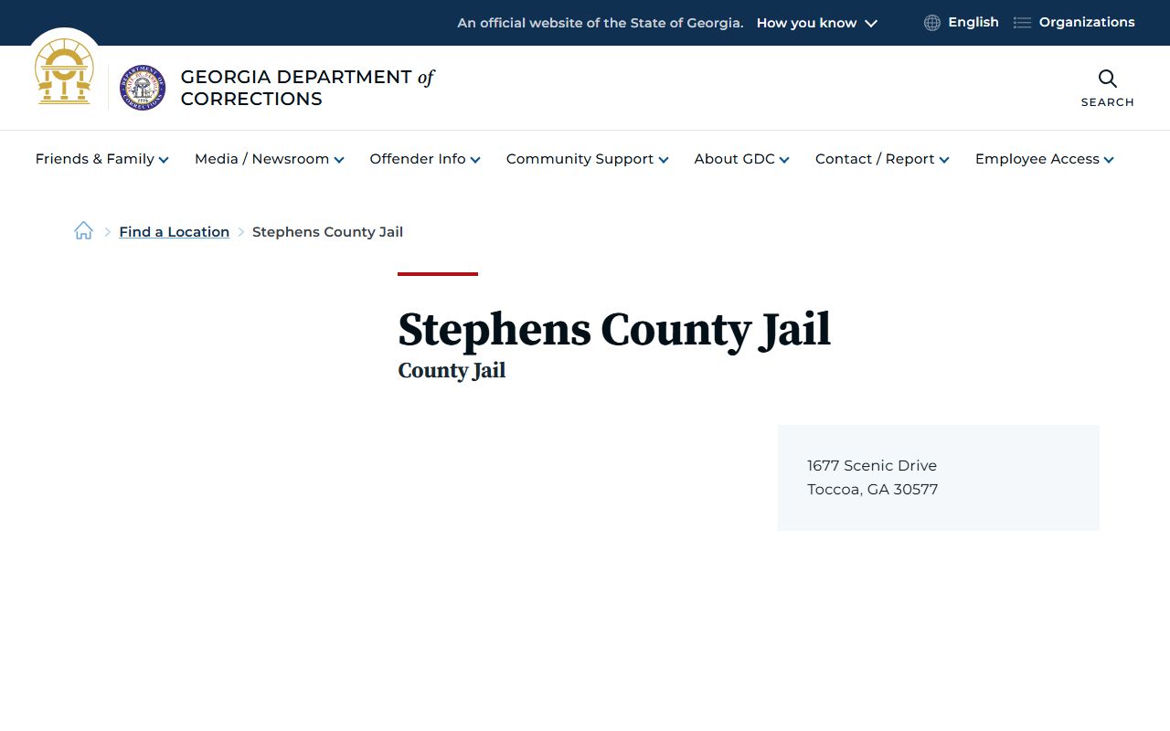 GDC Stephens County Jail location page