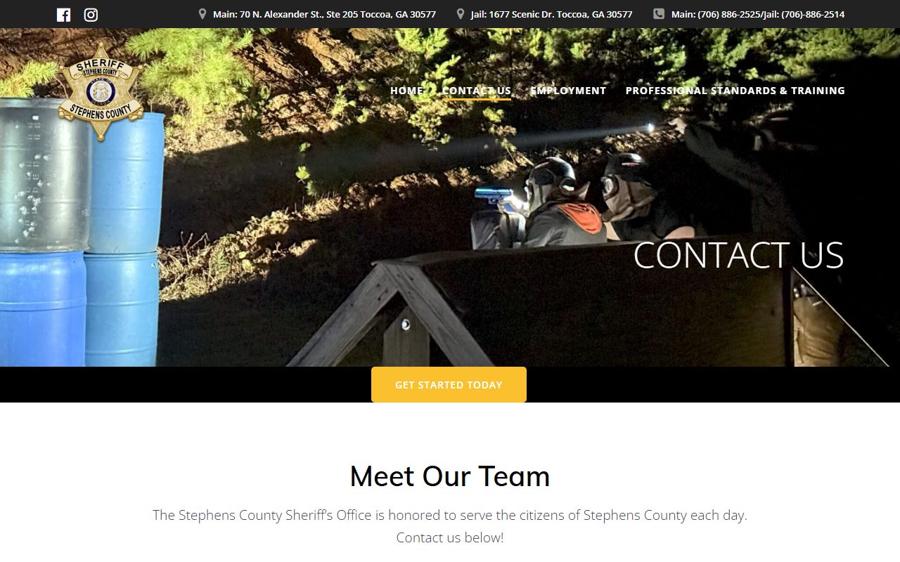 Stephens County Sheriff's Office contact page with jail and records contacts