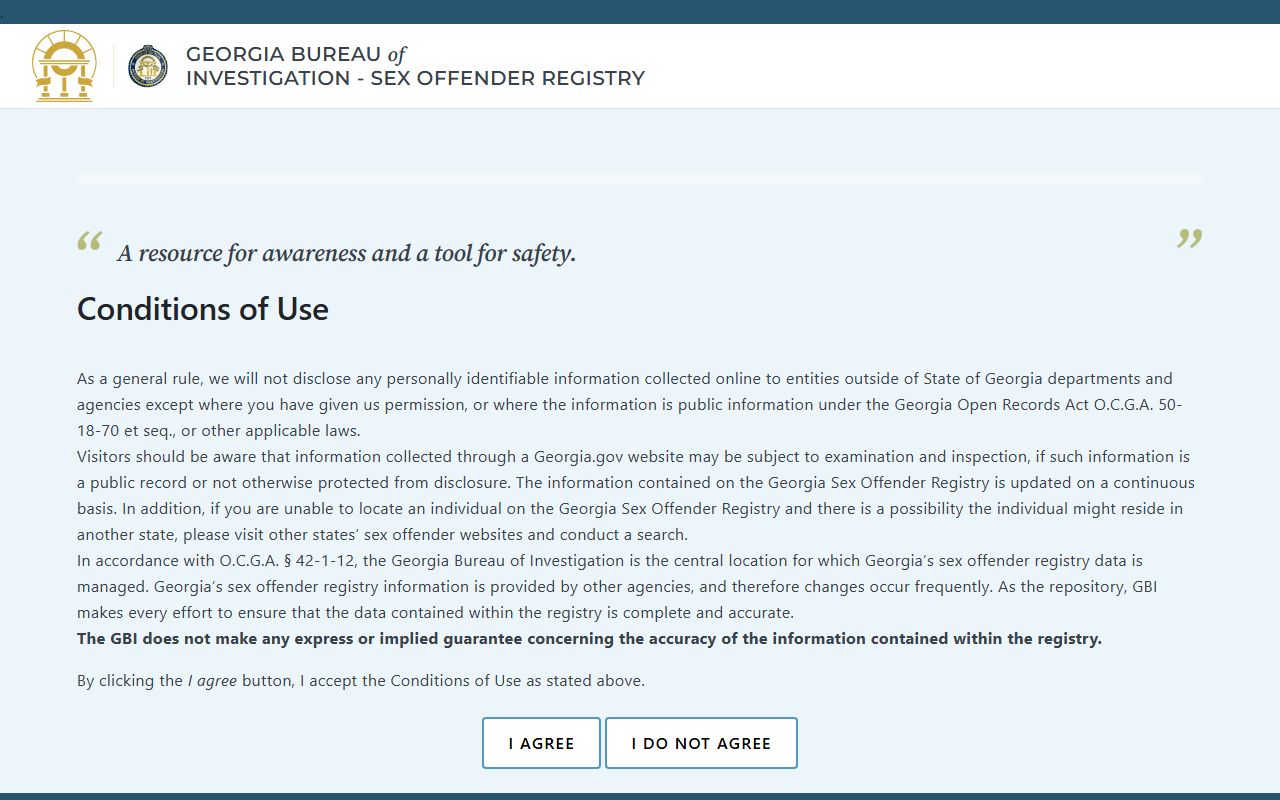 GBI public sex offender registry search page
