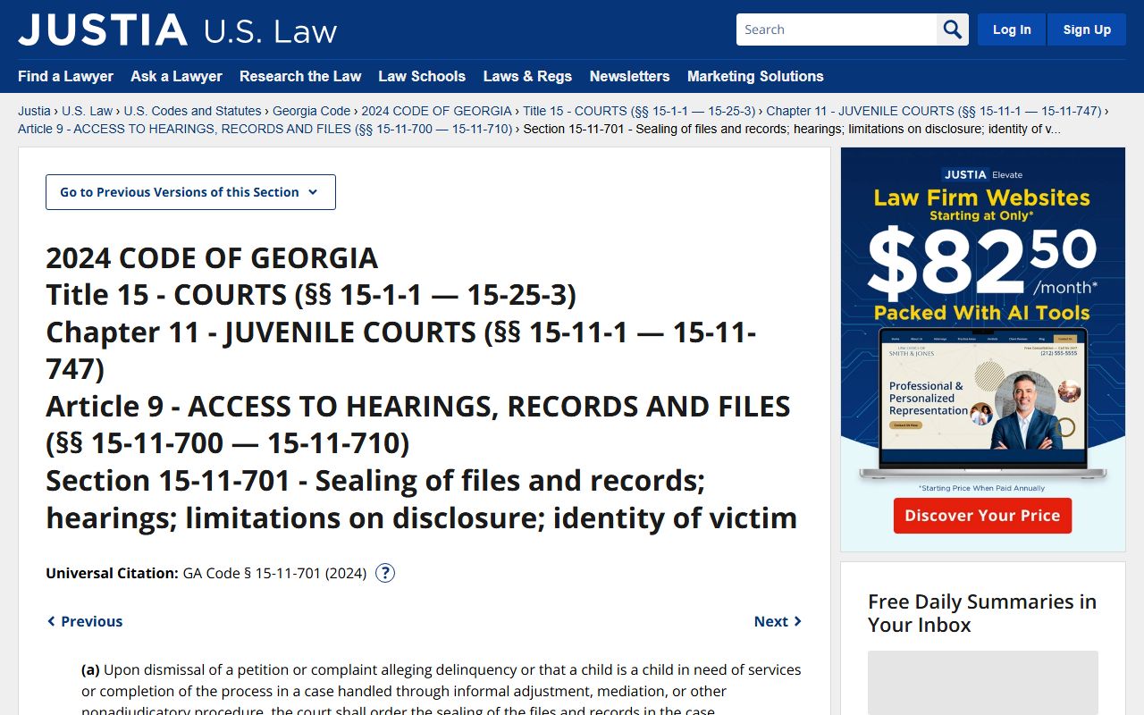 Georgia juvenile record sealing statute for restricted warrant-related records