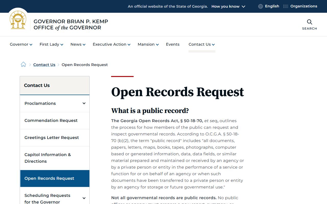 Georgia open records request overview for warrant-related public records